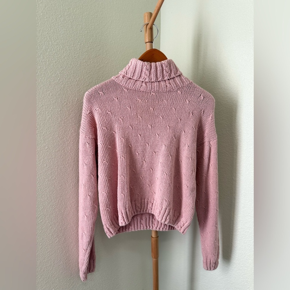 Vintage 80’s Casual Corner Pink Knit Turtle Neck Sweater Women’s Size Small